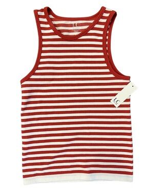 LC Couture Red and White Striped Ribbed Tank | Size M/L